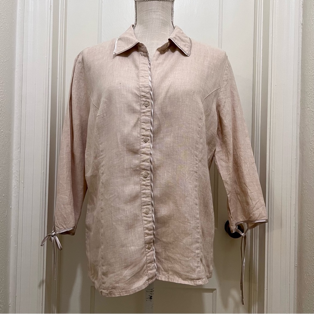 EUC Y2K Vintage Old Navy Spring 2004 Linen Button down Top Tan Large